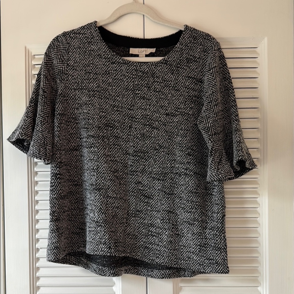 LOFT Gray and Black Boxy Blouse